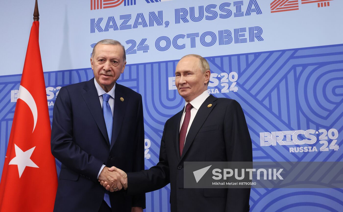 16th BRICS Summit. President of Russia Vladimir Putin meets with President of Turkiye Recep Tayyip Erdogan