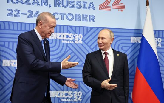 16th BRICS Summit. President of Russia Vladimir Putin meets with President of Turkiye Recep Tayyip Erdogan