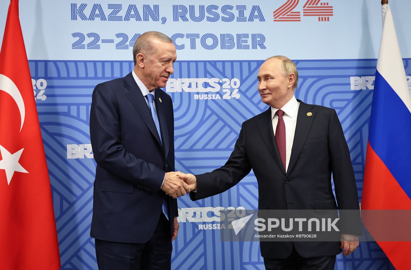 16th BRICS Summit. President of Russia Vladimir Putin meets with President of Turkiye Recep Tayyip Erdogan