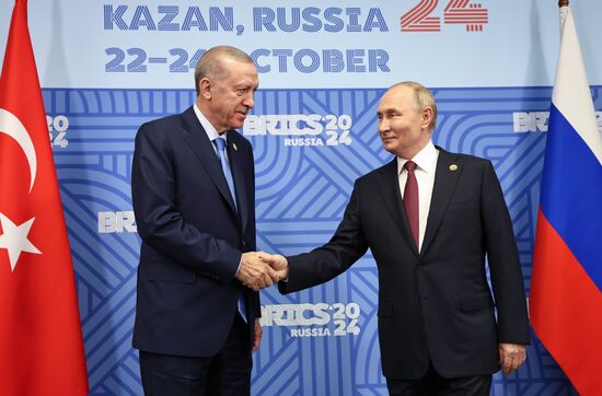 16th BRICS Summit. President of Russia Vladimir Putin meets with President of Turkiye Recep Tayyip Erdogan