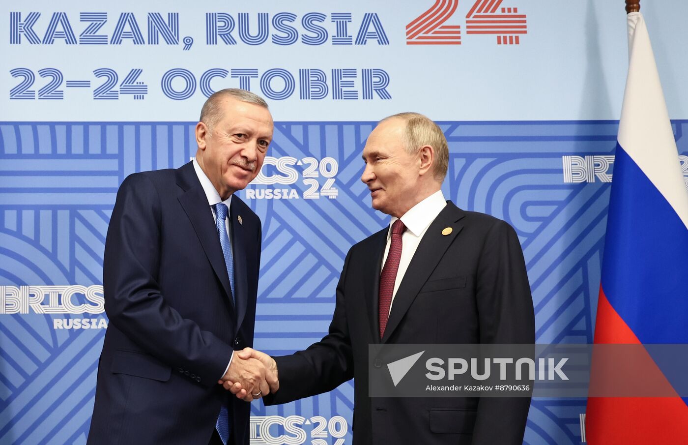 16th BRICS Summit. President of Russia Vladimir Putin meets with President of Turkiye Recep Tayyip Erdogan