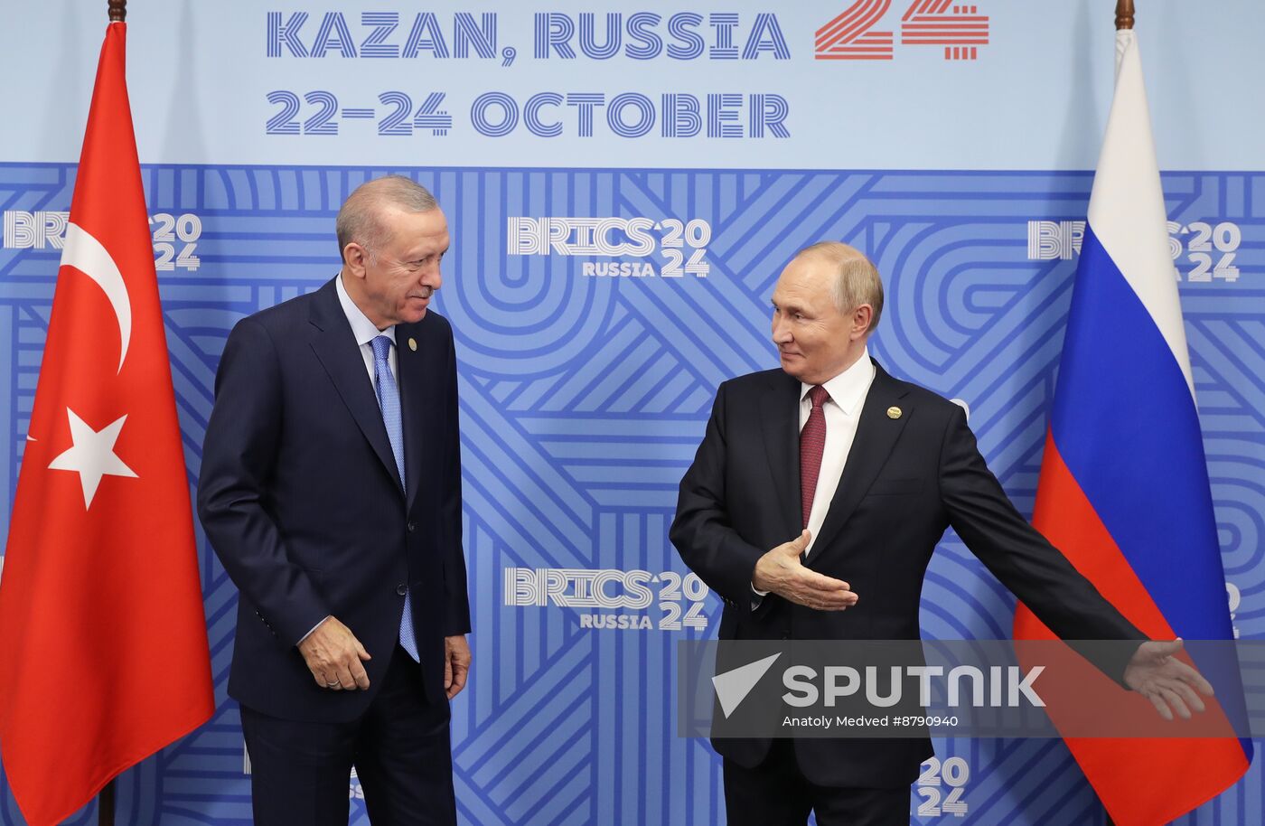 16th BRICS Summit. President of Russia Vladimir Putin meets with President of Turkiye Recep Tayyip Erdogan