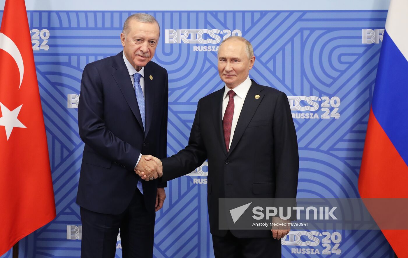 16th BRICS Summit. President of Russia Vladimir Putin meets with President of Turkiye Recep Tayyip Erdogan