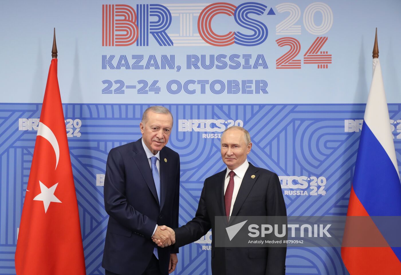 16th BRICS Summit. President of Russia Vladimir Putin meets with President of Turkiye Recep Tayyip Erdogan