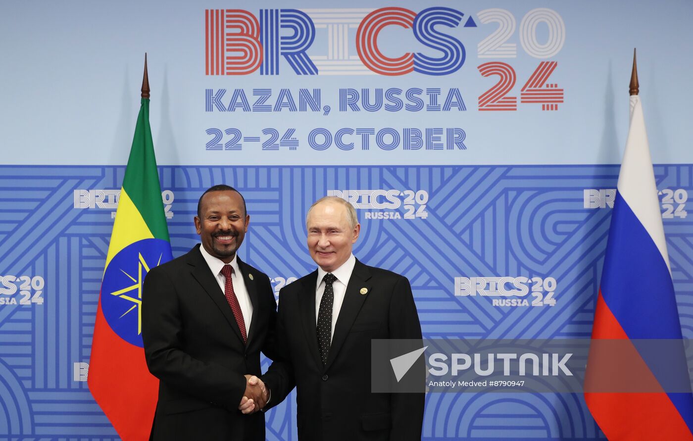 16th BRICS Summit. President of Russia Vladimir Putin meets with Prime Minister of Ethiopia Abiy Ahmed