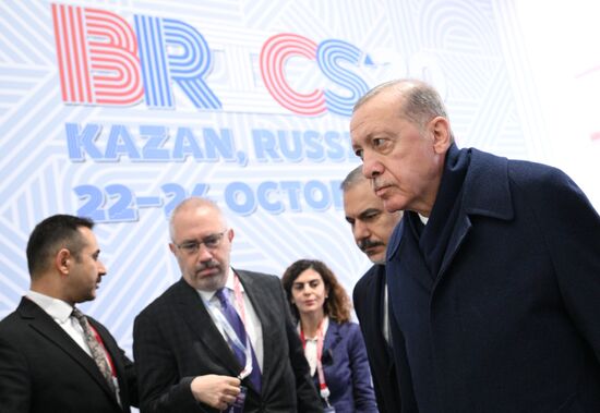 President of Turkiye Recep Tayyip Erdogan during the arrival of delegations at Kazan Expo to attend the 16th BRICS summit. Location: Russia, Republic of Tatarstan, Kazan. Author: Kirill Zykov. 16th BRICS summit. Arrival of participants in Outreach/BRICS Plus meeting