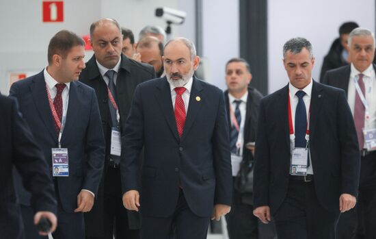 Center: Prime Minister of Armenia Nikol Pashinyan during the arrival of delegations at Kazan Expo to attend the 16th BRICS summit. Location: Russia, Republic of Tatarstan, Kazan. Author: Maksim Bogodvid. 16th BRICS summit. Arrival of participants in Outreach/BRICS Plus meeting