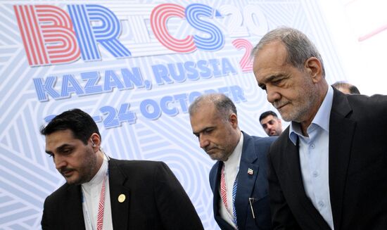 President of Iran Masoud Pezeshkian during the arrival of delegations at Kazan Expo to attend the 16th BRICS summit. Location: Russia, Republic of Tatarstan, Kazan. Author: Kirill Zykov. 16th BRICS summit. Arrival of participants in Outreach/BRICS Plus meeting