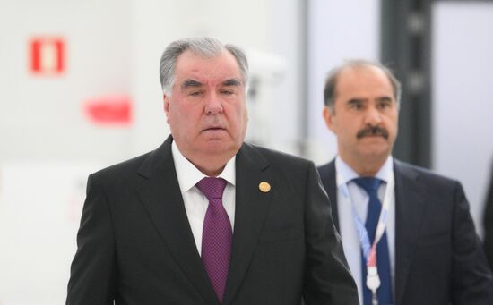 President of Tajikistan Emomali Rahmon during the arrival of delegations at Kazan Expo to attend the 16th BRICS summit. Location: Russia, Republic of Tatarstan, Kazan. Author: Maksim Bogodvid. 16th BRICS summit. Arrival of participants in Outreach/BRICS Plus meeting