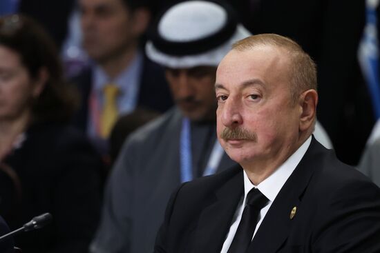 Azerbaijani President Ilham Aliyev attends the Outreach/BRICS Plus format session at the 16th BRICS summit in Kazan, Republic of Tatarstan, Russia. Location: Russia, Republic of Tatarstan, Kazan. Author: Alexander Kazakov/Sputnik. 16th BRICS summit. Outreach/BRICS Plus meeting. Plenary session