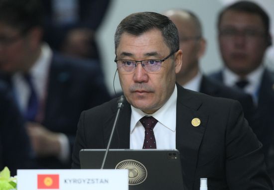 President of Kyrgyzstan Sadyr Japarov at the Plenary Session of the 16th BRICS Summit in the Outreach/BRICS Plus format. Location: Russia, Republic of Tatarstan, Kazan. Author: Ramil Sitdikov. 16th BRICS summit. Outreach/BRICS Plus meeting. Plenary session