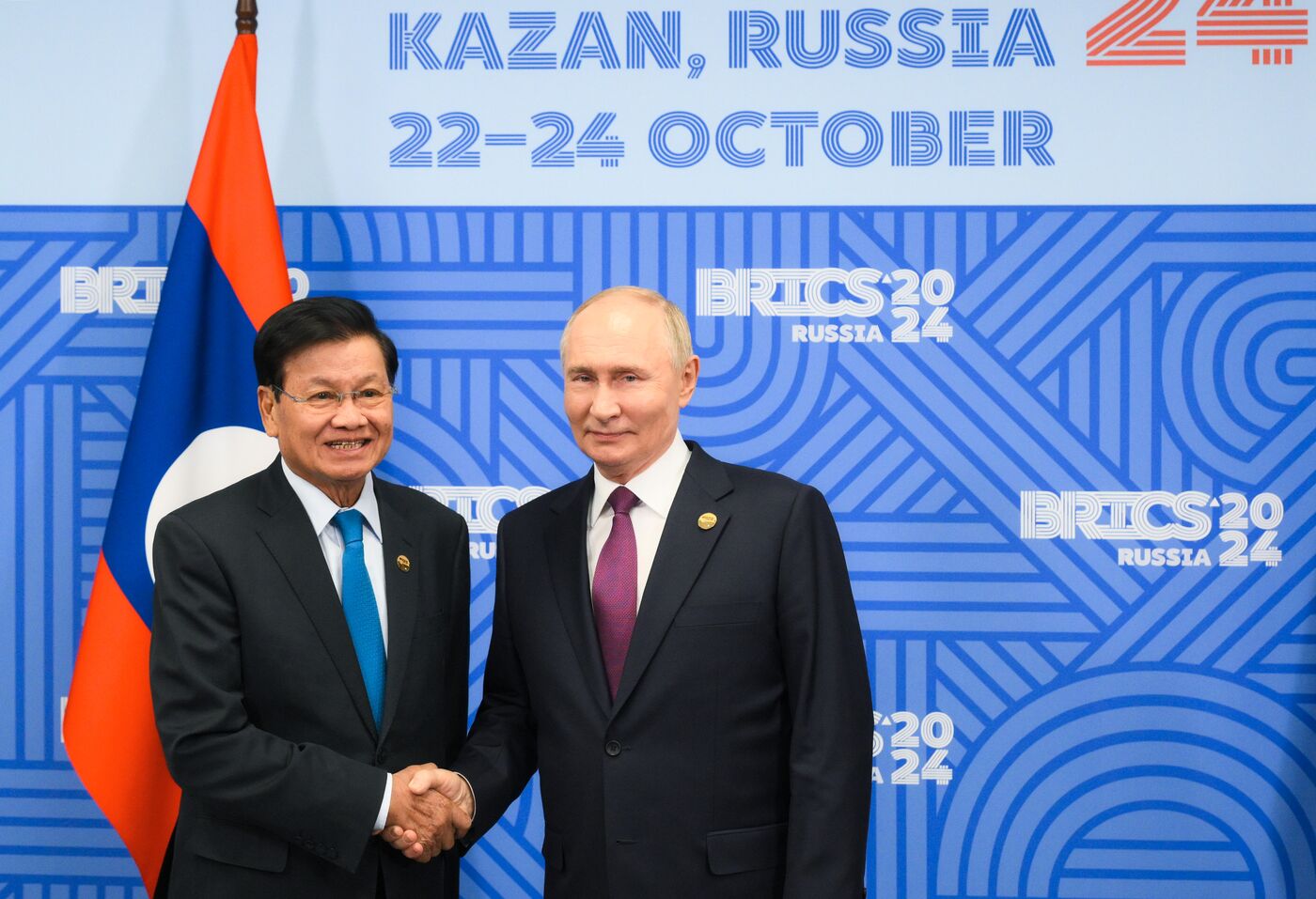 16th BRICS Summit. President of Russia Vladimir Putin meets with President of Laos Thongloun Sisoulith