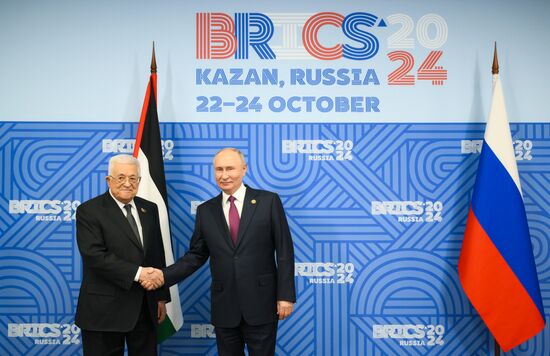 16th BRICS Summit. Meeting of President of Russia Vladimir Putin with President of Palestine Mahmoud Abbas