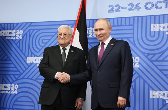 16th BRICS Summit. Meeting of President of Russia Vladimir Putin with President of Palestine Mahmoud Abbas