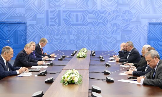 16th BRICS Summit. Meeting of President of Russia Vladimir Putin with President of Palestine Mahmoud Abbas