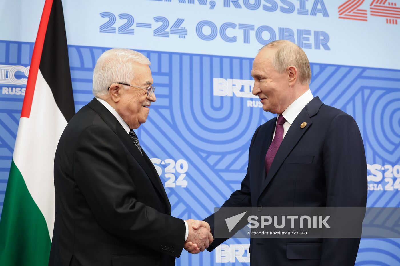 16th BRICS Summit. Meeting of President of Russia Vladimir Putin with President of Palestine Mahmoud Abbas