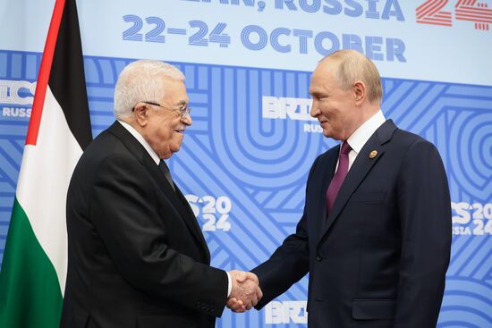 16th BRICS Summit. Meeting of President of Russia Vladimir Putin with President of Palestine Mahmoud Abbas