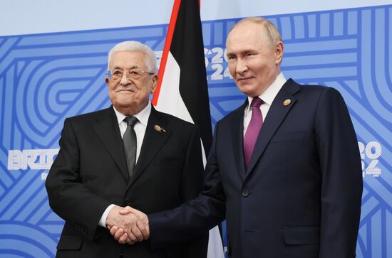 16th BRICS Summit. Meeting of President of Russia Vladimir Putin with President of Palestine Mahmoud Abbas