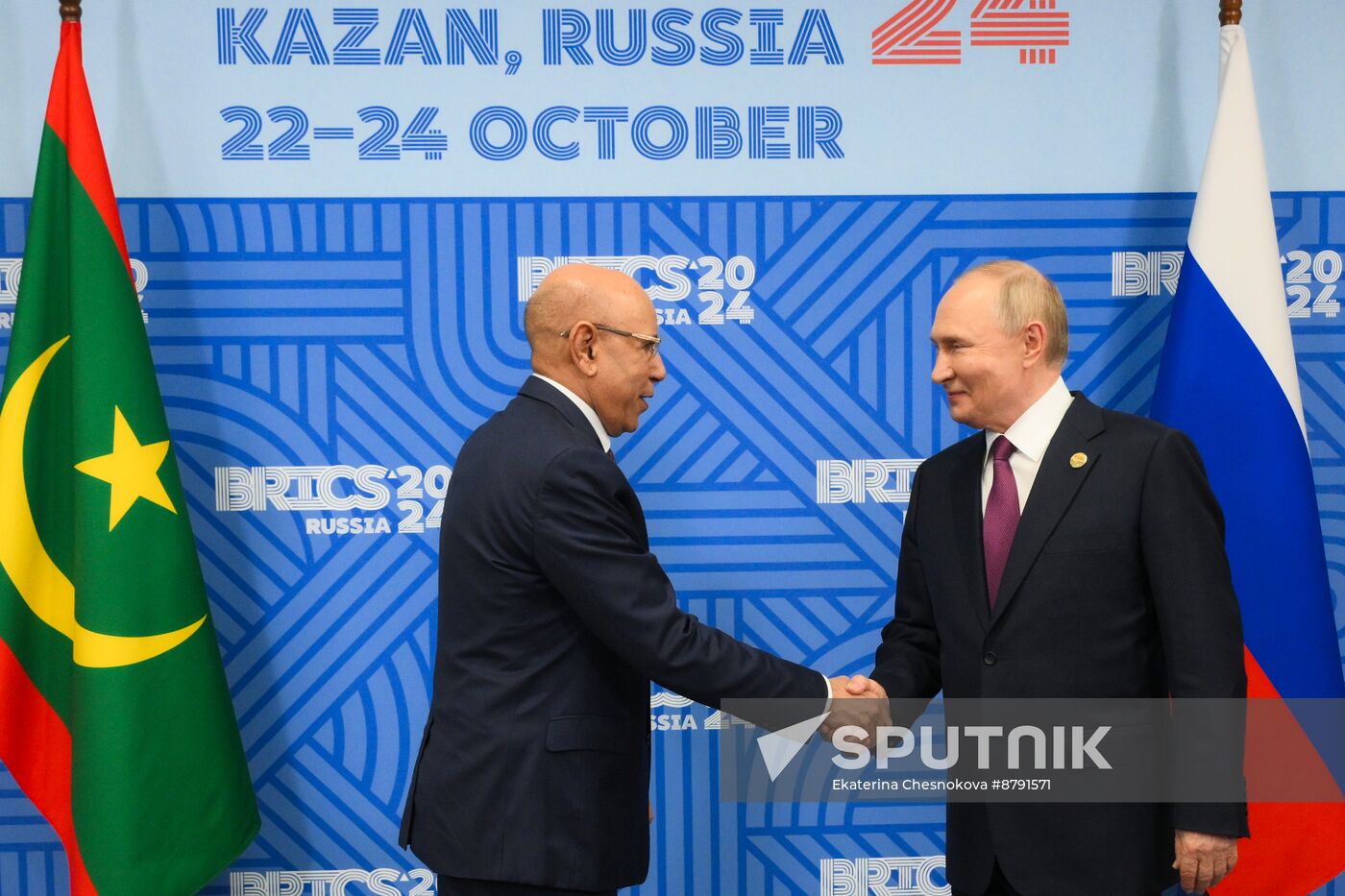 16th BRICS Summit. President of Russia Vladimir Putin meets with President of Mauritania Mohamed Ould Ghazouani