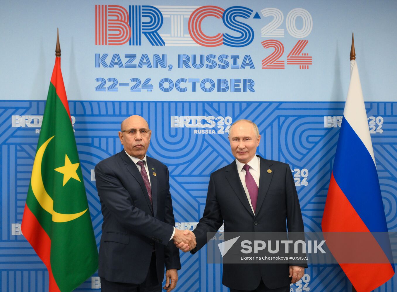 16th BRICS Summit. President of Russia Vladimir Putin meets with President of Mauritania Mohamed Ould Ghazouani