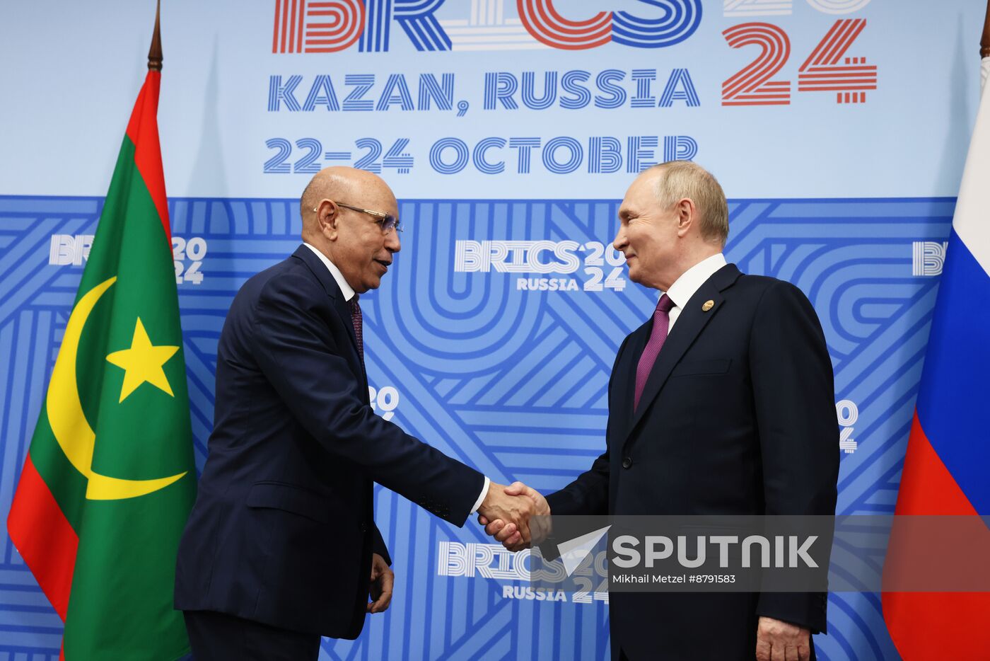 16th BRICS Summit. President of Russia Vladimir Putin meets with President of Mauritania Mohamed Ould Ghazouani