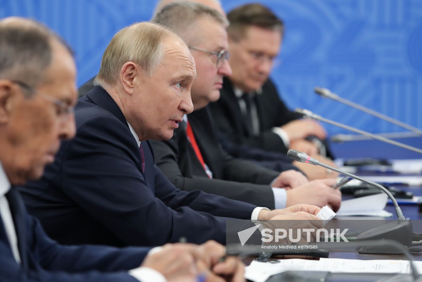 16th BRICS Summit. Meeting of President of Russia Vladimir Putin with President of Bolivia Luis Alberto Arce Catacora