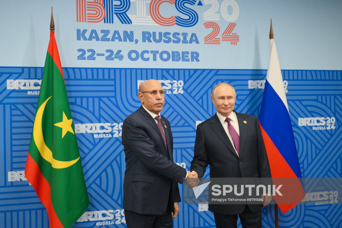 16th BRICS Summit. President of Russia Vladimir Putin meets with President of Mauritania Mohamed Ould Ghazouani