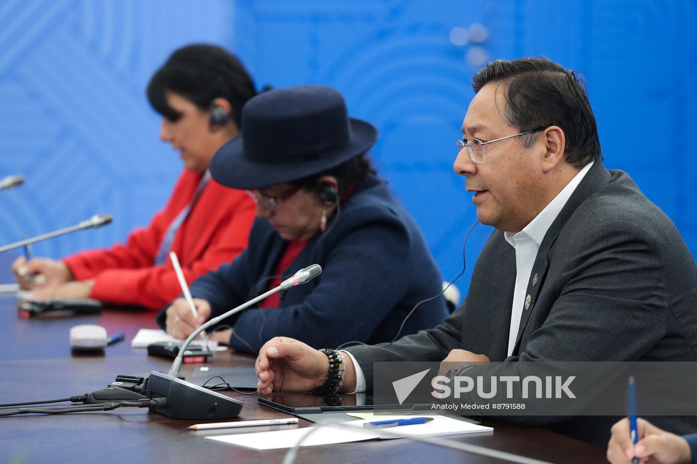 16th BRICS Summit. Meeting of President of Russia Vladimir Putin with President of Bolivia Luis Alberto Arce Catacora