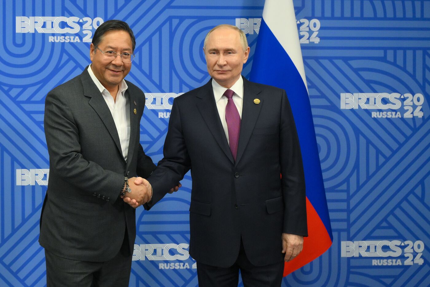 16th BRICS Summit. Meeting of President of Russia Vladimir Putin with President of Bolivia Luis Alberto Arce Catacora