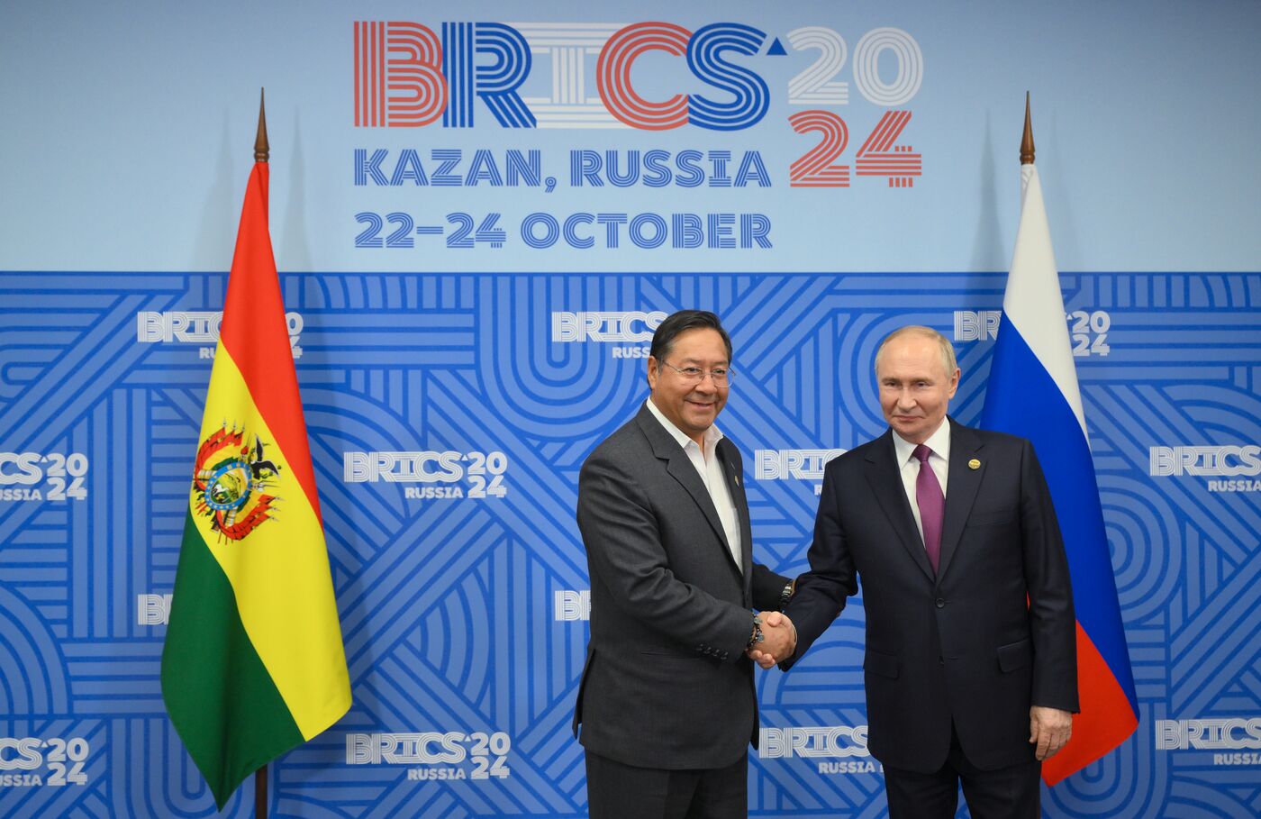 16th BRICS Summit. Meeting of President of Russia Vladimir Putin with President of Bolivia Luis Alberto Arce Catacora