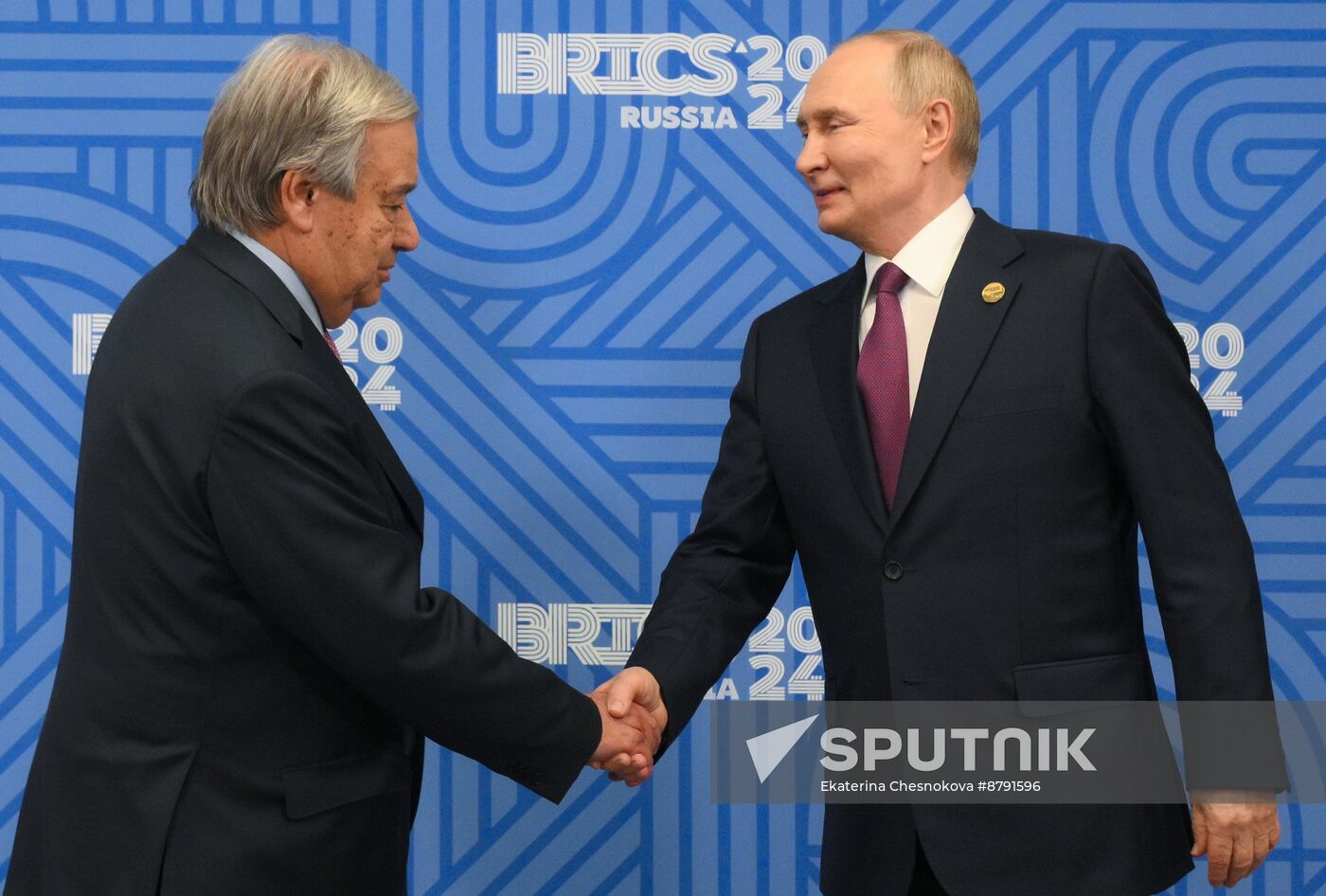 16th BRICS Summit. President of Russia Vladimir Putin meets with UN Secretary-General Antonio Guterres