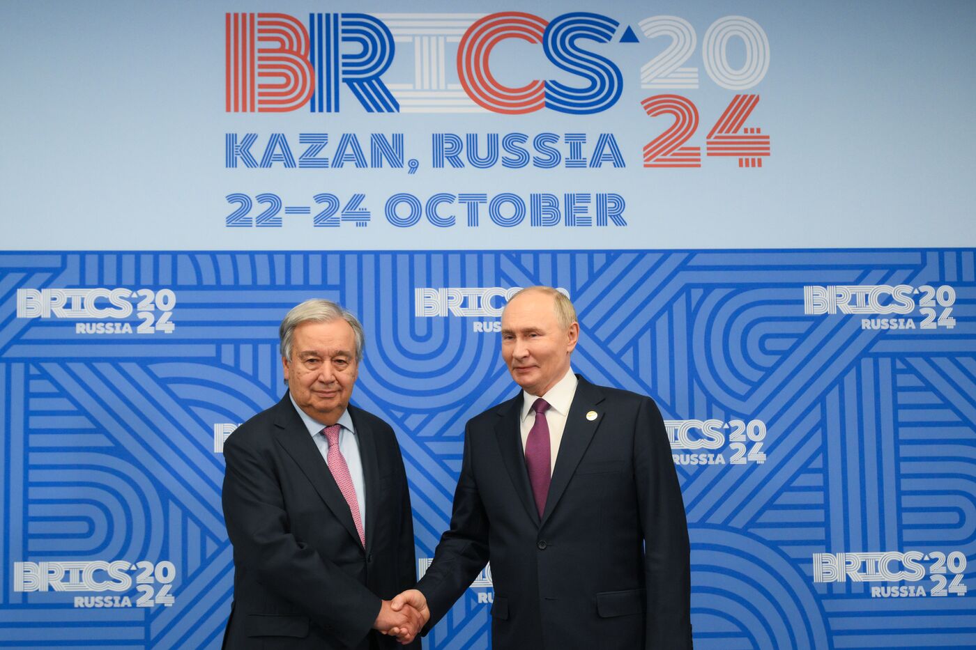 16th BRICS Summit. President of Russia Vladimir Putin meets with UN Secretary-General Antonio Guterres