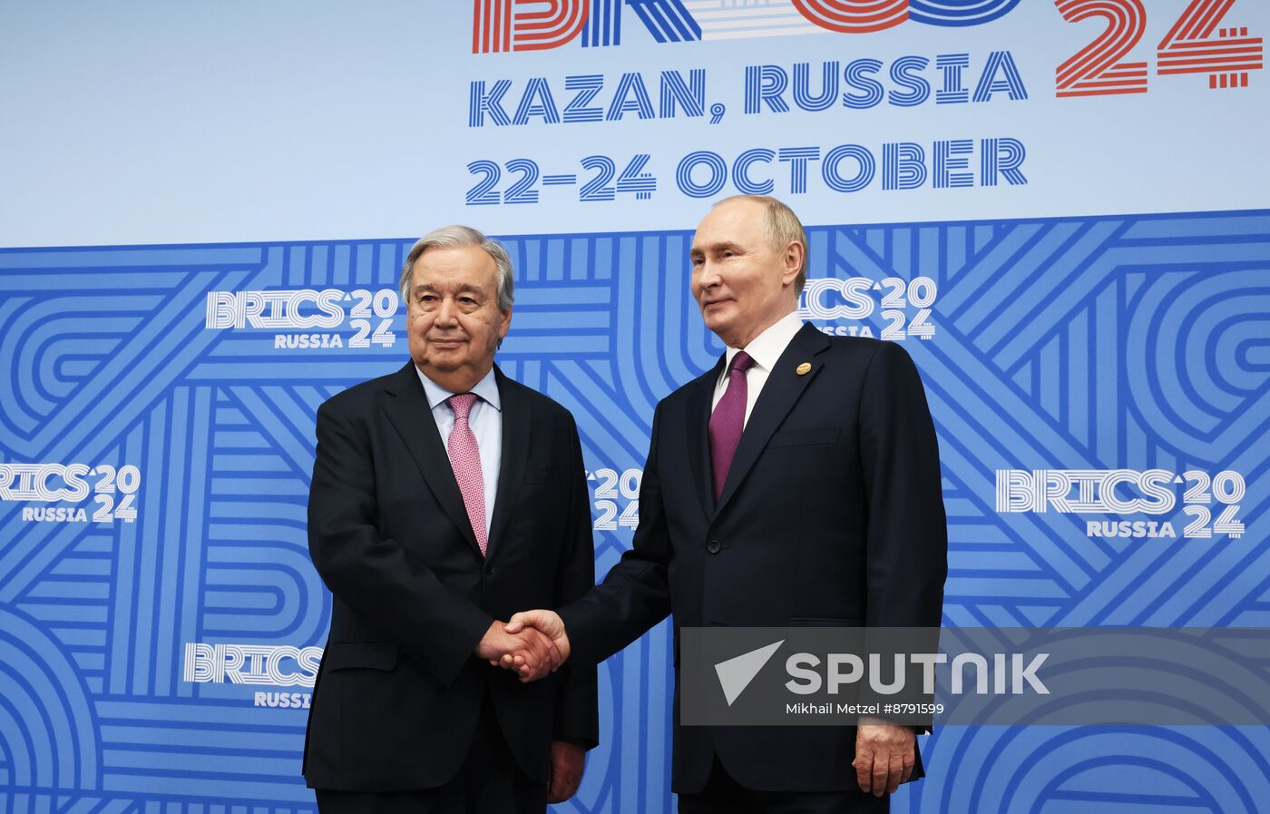 16th BRICS Summit. President of Russia Vladimir Putin meets with UN Secretary-General Antonio Guterres