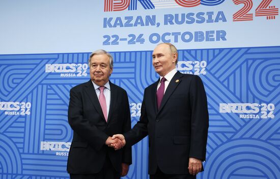 16th BRICS Summit. President of Russia Vladimir Putin meets with UN Secretary-General Antonio Guterres