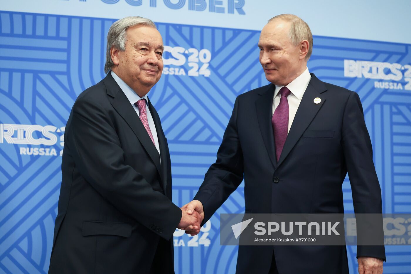 16th BRICS Summit. President of Russia Vladimir Putin meets with UN Secretary-General Antonio Guterres