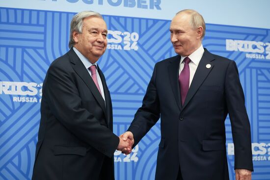 16th BRICS Summit. President of Russia Vladimir Putin meets with UN Secretary-General Antonio Guterres