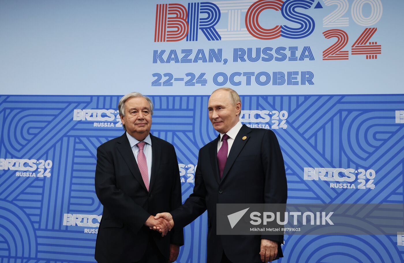 16th BRICS Summit. President of Russia Vladimir Putin meets with UN Secretary-General Antonio Guterres