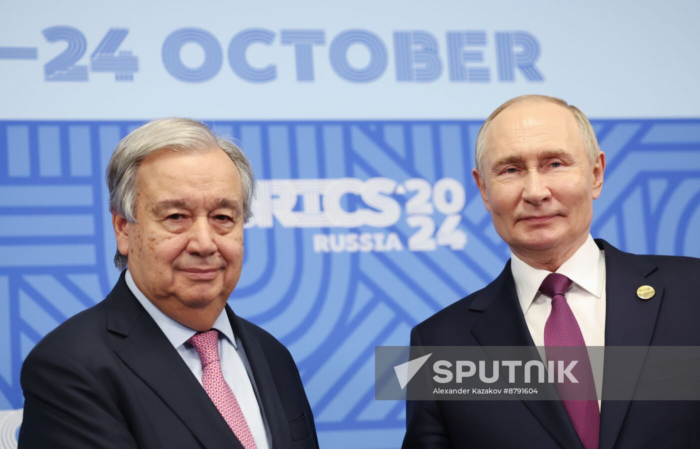 16th BRICS Summit. President of Russia Vladimir Putin meets with UN Secretary-General Antonio Guterres