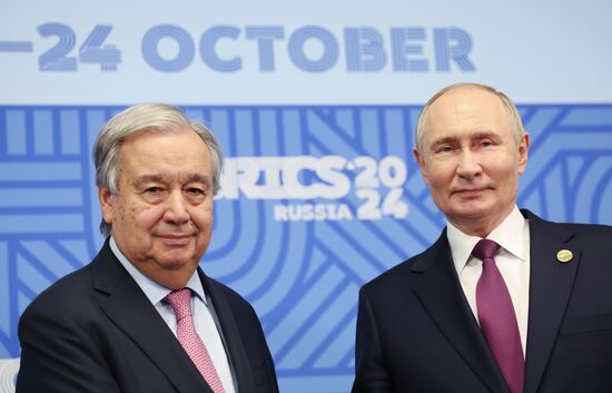 16th BRICS Summit. President of Russia Vladimir Putin meets with UN Secretary-General Antonio Guterres