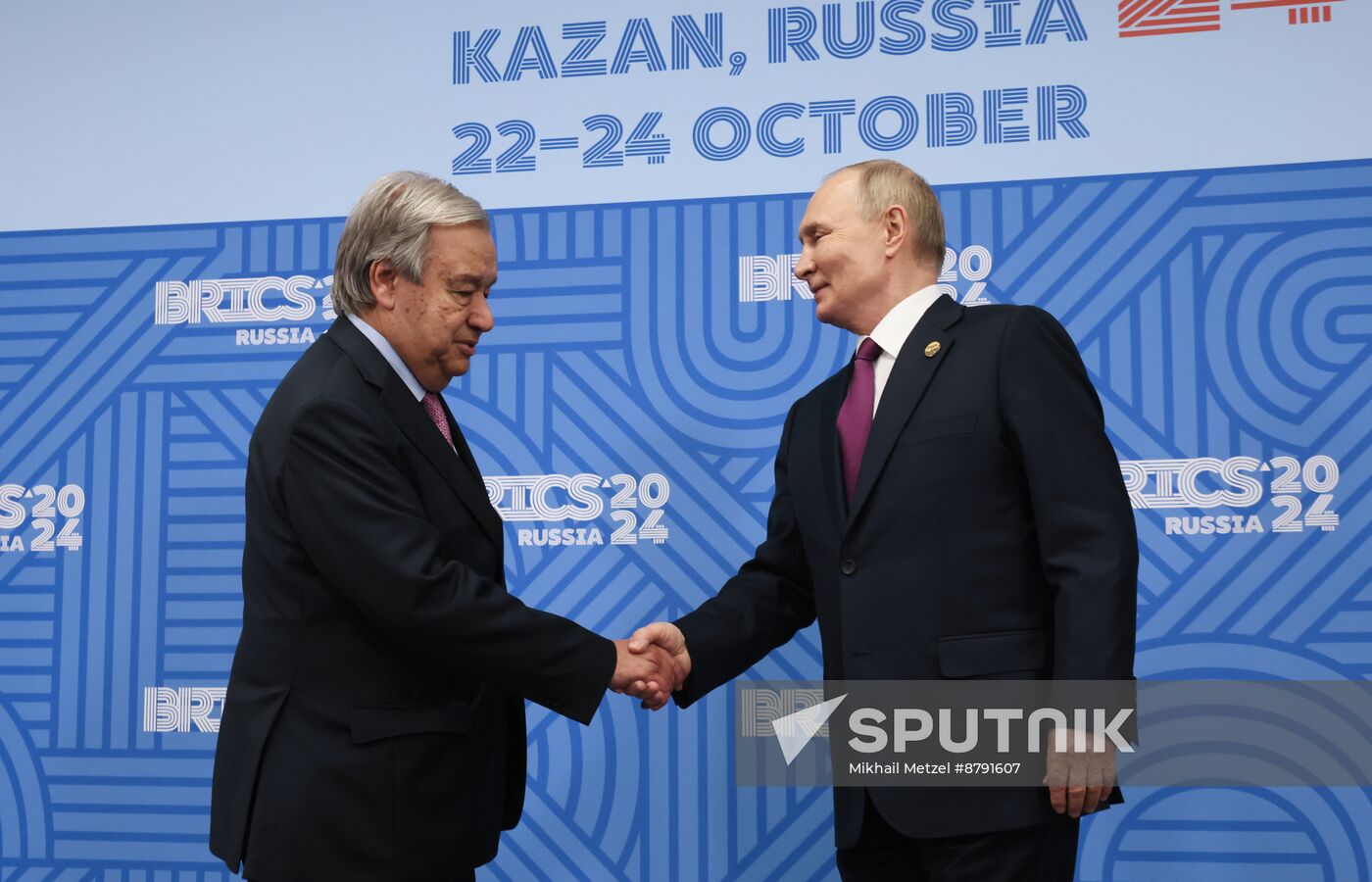 16th BRICS Summit. President of Russia Vladimir Putin meets with UN Secretary-General Antonio Guterres