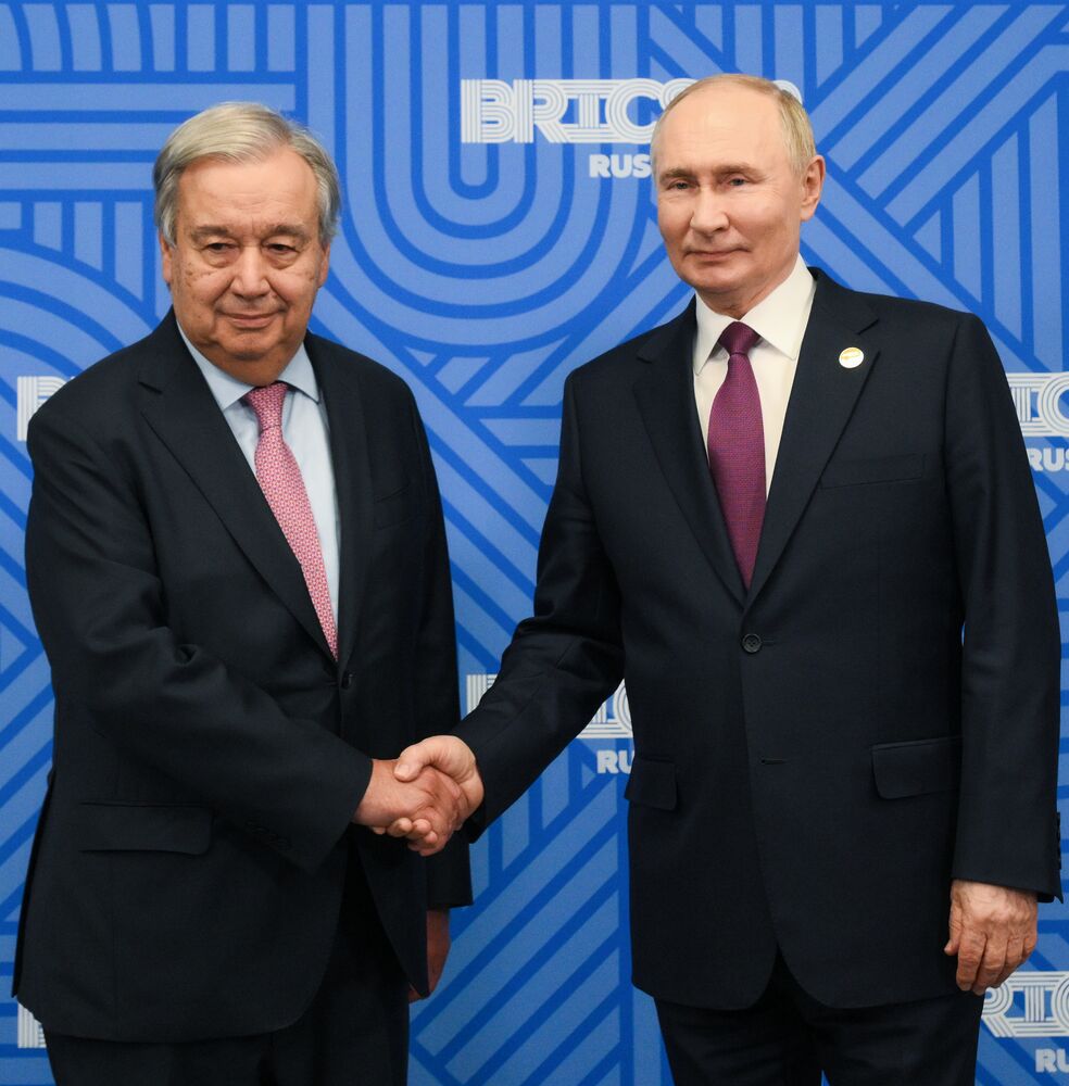 16th BRICS Summit. President of Russia Vladimir Putin meets with UN Secretary-General Antonio Guterres