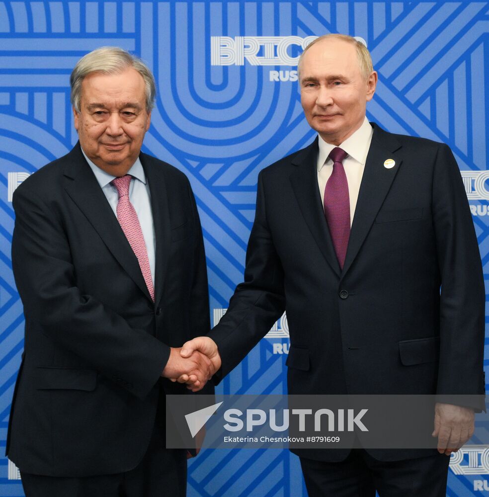 16th BRICS Summit. President of Russia Vladimir Putin meets with UN Secretary-General Antonio Guterres