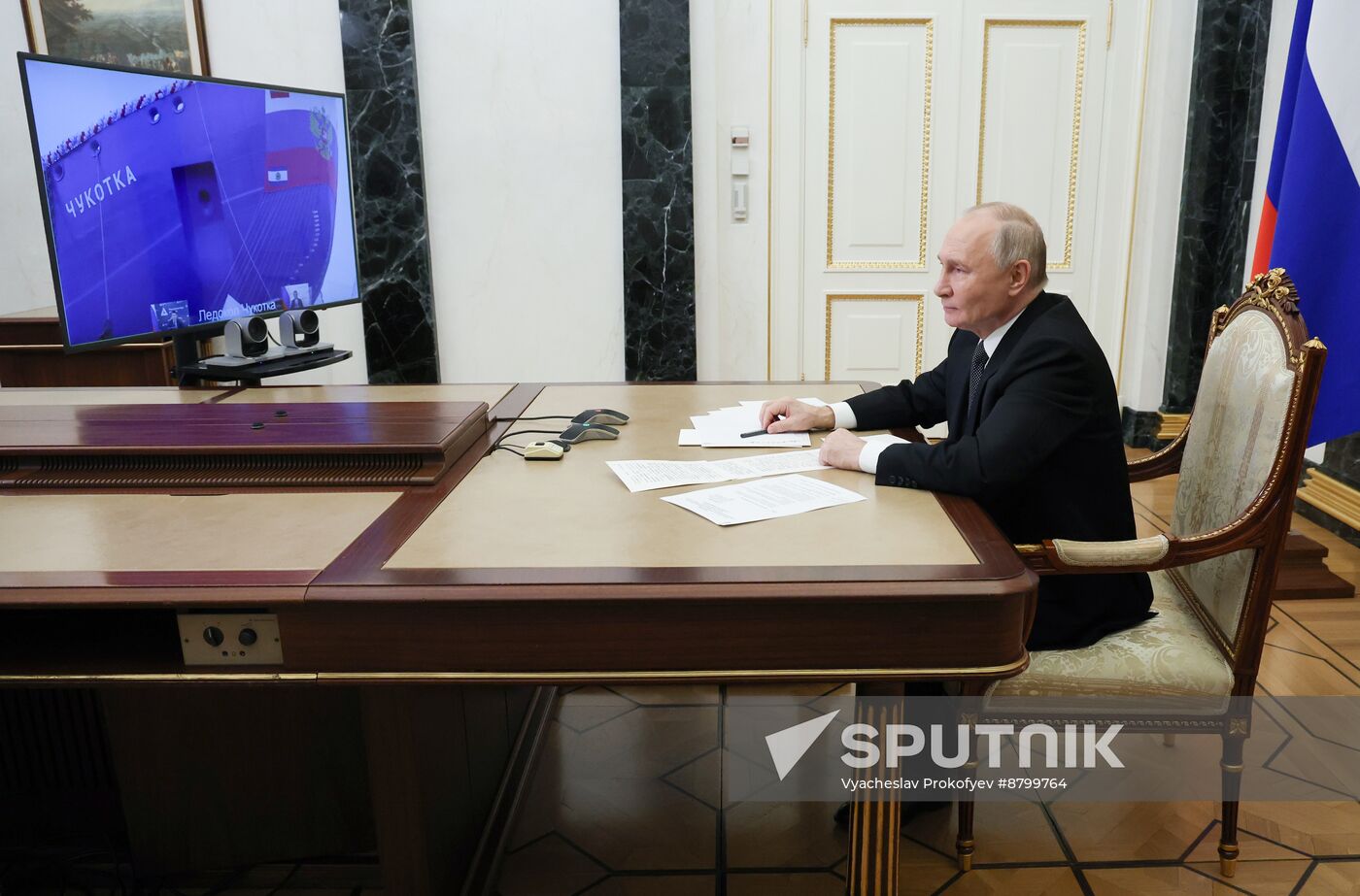 Russia Putin Chukotka Icebreaker Launching