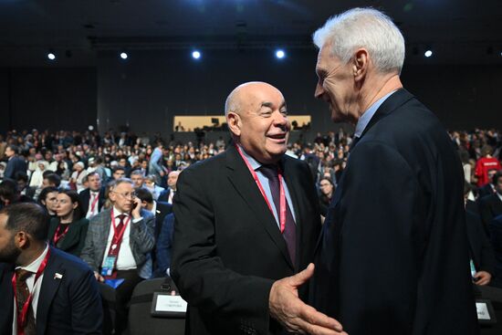 The 4th Young Scientists Congress. Plenary session. From left. foreground: Mikhail Shvydkoy, Special Representative of the President of the Russian Federation for International Cultural Cooperation; and Andrei Fursenko, Aide to the President of the Russian Federation. Location: Russia, Federal territory 'Sirius'. Author: Sergey Bobylev. 4th Young Scientists Congress. Plenary session