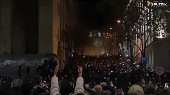 Riot police is using water cannons to disperse anti-government protesters in central Tbilisi