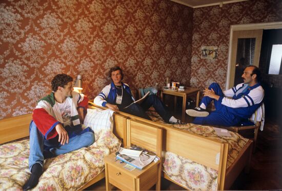 Italian athletes in their room in Olympic Village, Moscow