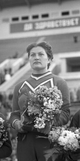 Track and field athlete Nina Ponomareva, winner of USSR Peoples Spartakiad
