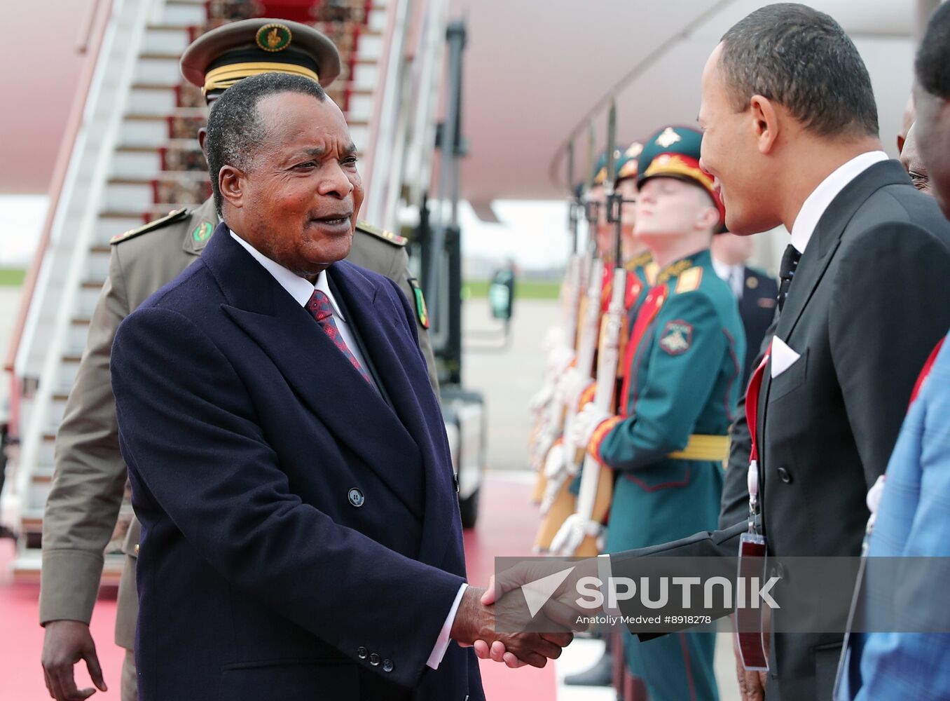 President of the Republic of the Congo Denis Sassou Nguesso arrives in Moscow