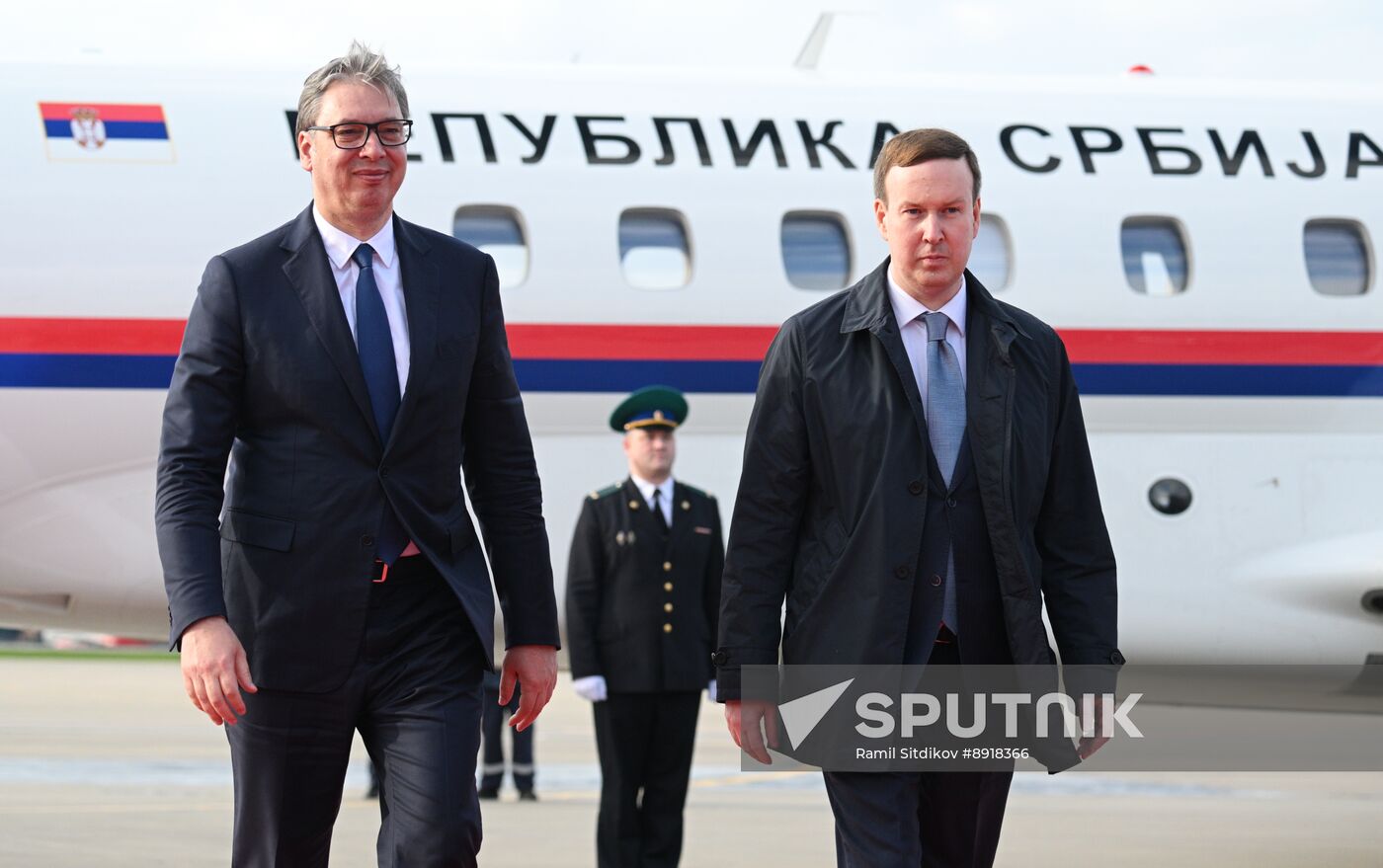President of Serbia Aleksandar Vucic arrives in Moscow to attend celebrations to mark 80th anniversary of Victory