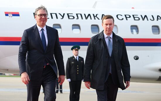 President of Serbia Aleksandar Vucic arrives in Moscow to attend celebrations to mark 80th anniversary of Victory